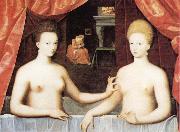 School of Fontainebleau Gabrielle d'Estrees and One of he Sisters in the Bath France oil painting artist